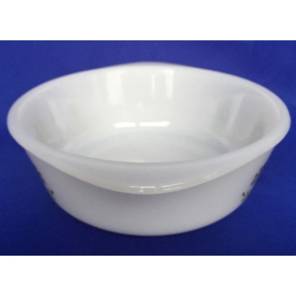 Glass Bake Casserole Dish Milk Glass White Green Daisy‎ Spring Blossom 1.5 QT